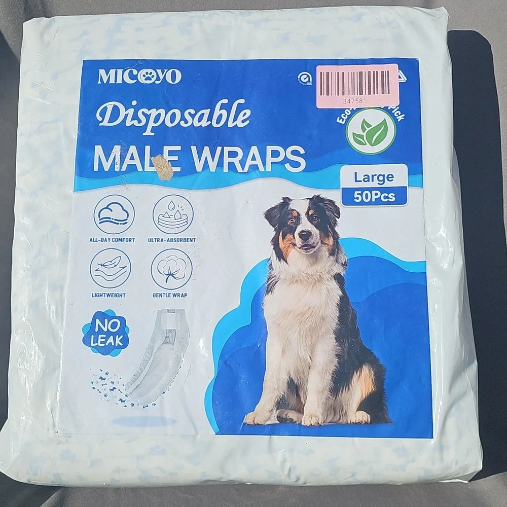 Micyo HONEYCARE Disposable Absorbent Wraps for Male Dogs Size Medium 50
